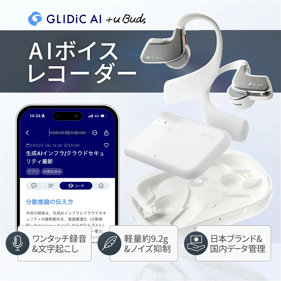 限定セール！ 【レビュー特典★3,960円相当のProプラン】 GLIDiC AI +u Buds ボイスレコーダー AI